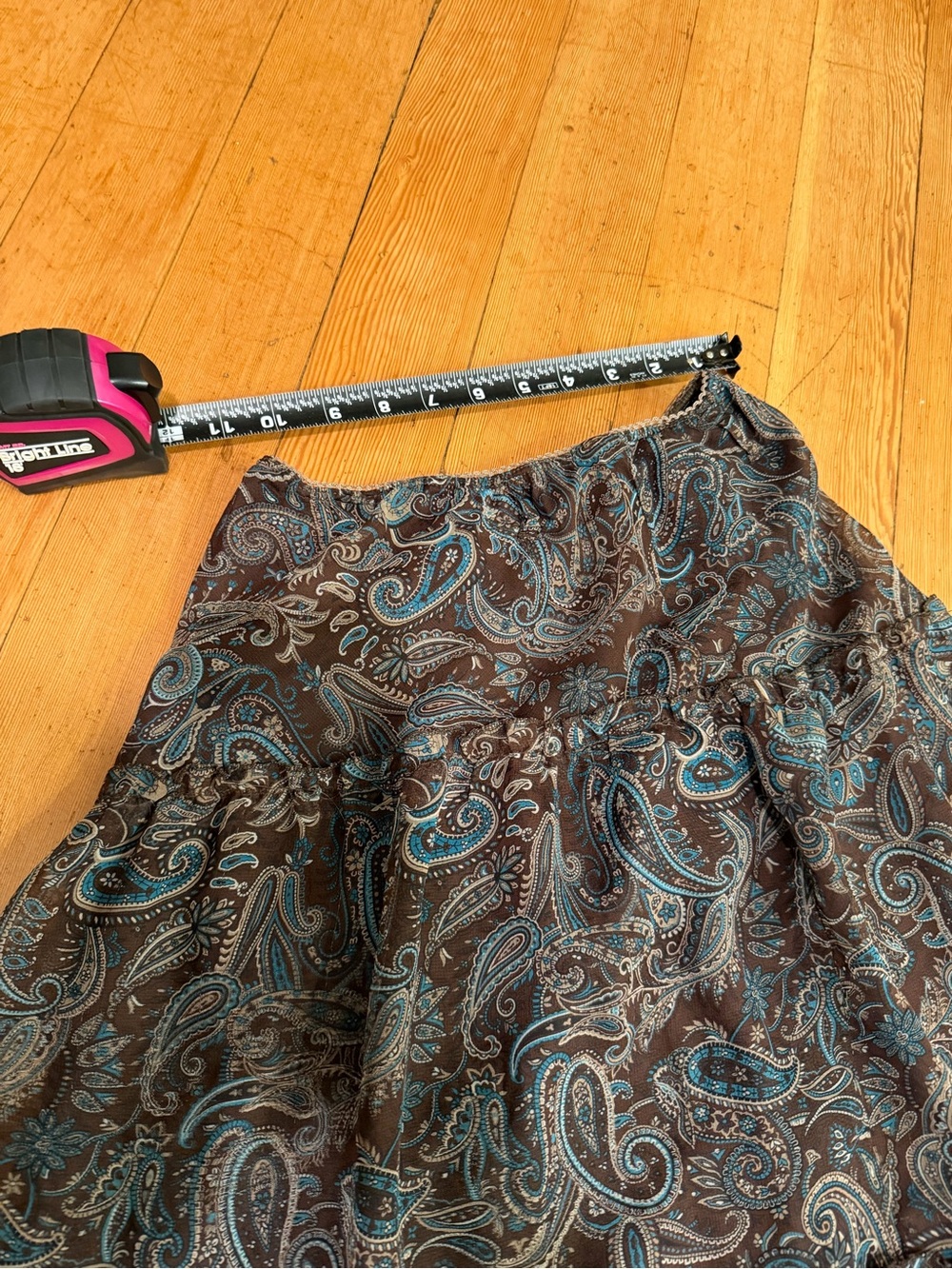 Vintage Y2K Paisley Tiered Maxi Skirt Brown Blue Boho Sheer Ruffle - Picture 6 of 8